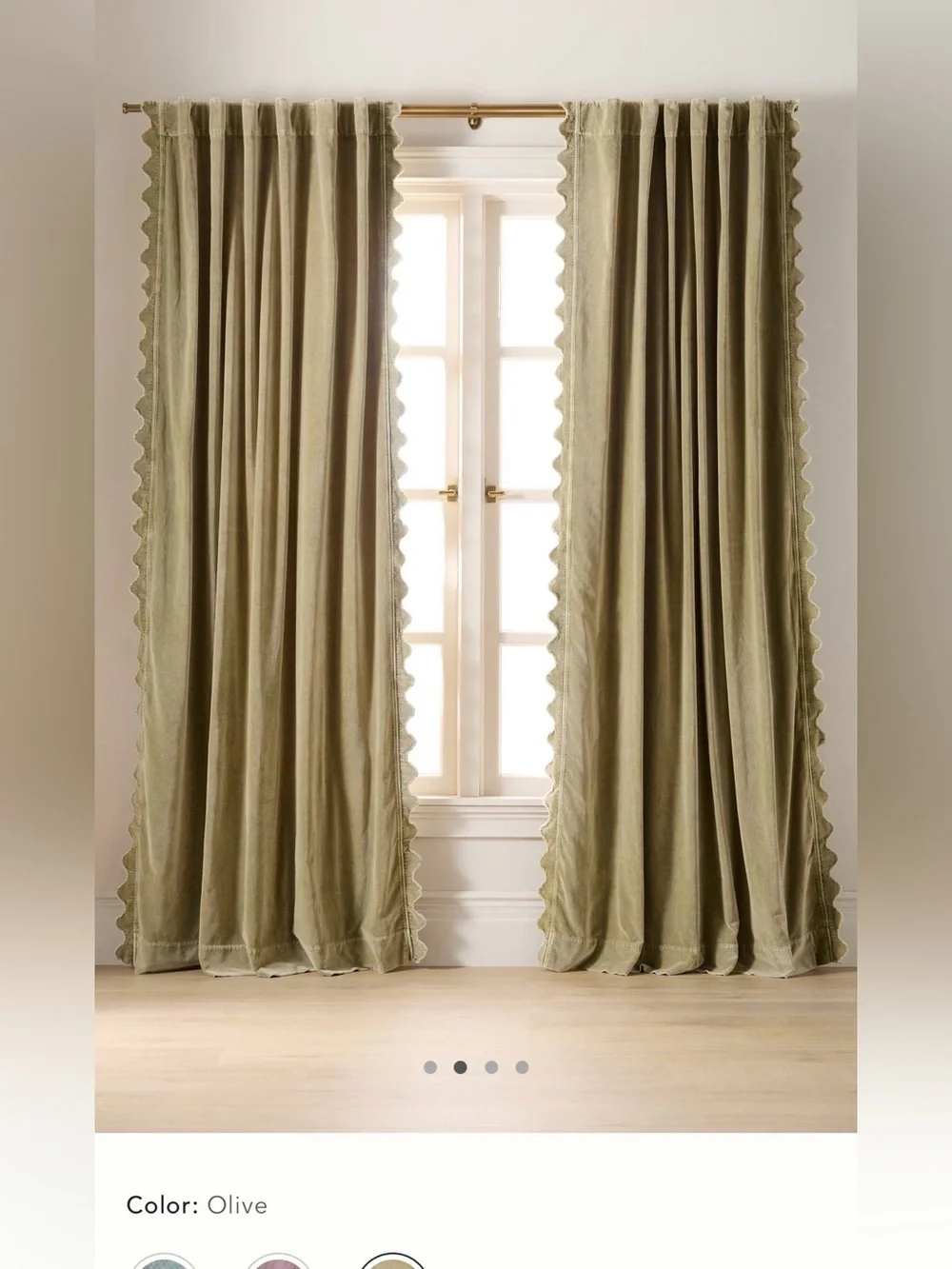 Anthropologie trova scalloped edge velvet curtain panel Olive green